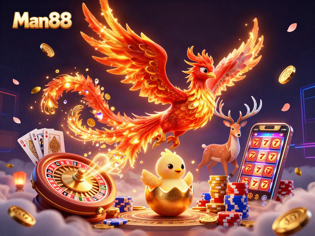 Experience exciting gameplay with Man88 featuring a vibrant phoenix and captivating casino elements.