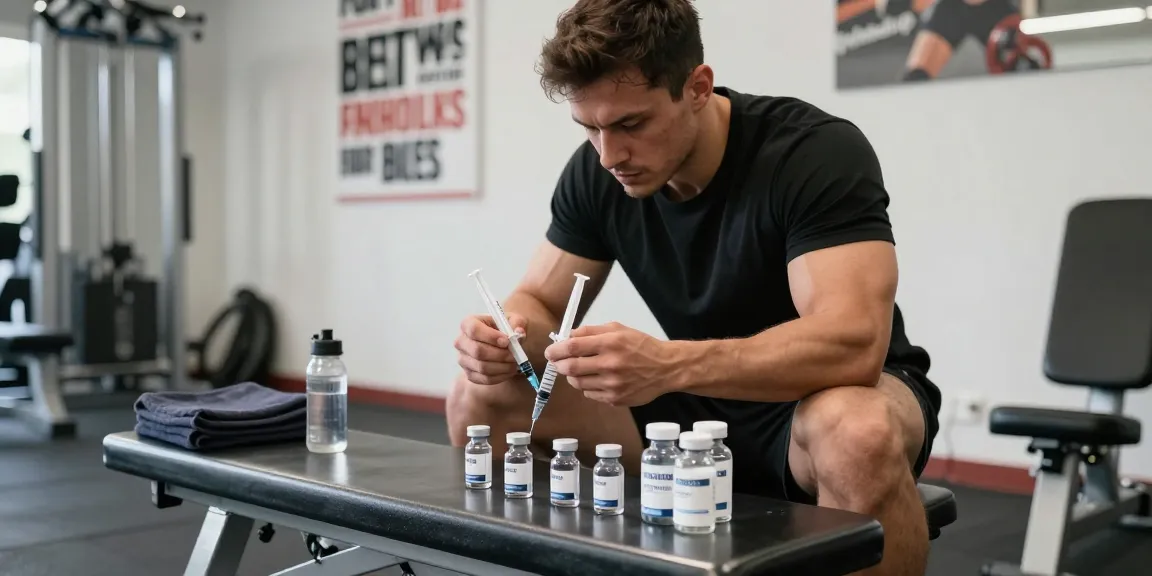 Anabolika Shop: Athlete preparing for steroid injection in a modern gym environment