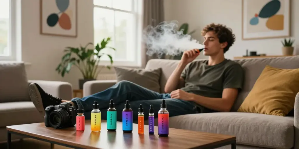 Enjoying Flerbar vape kaufen in a modern living room with colorful pods.