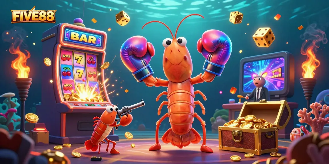 Experience the thrill of the FIVE88 casino with dynamic characters, colorful games, and jackpot excitement.