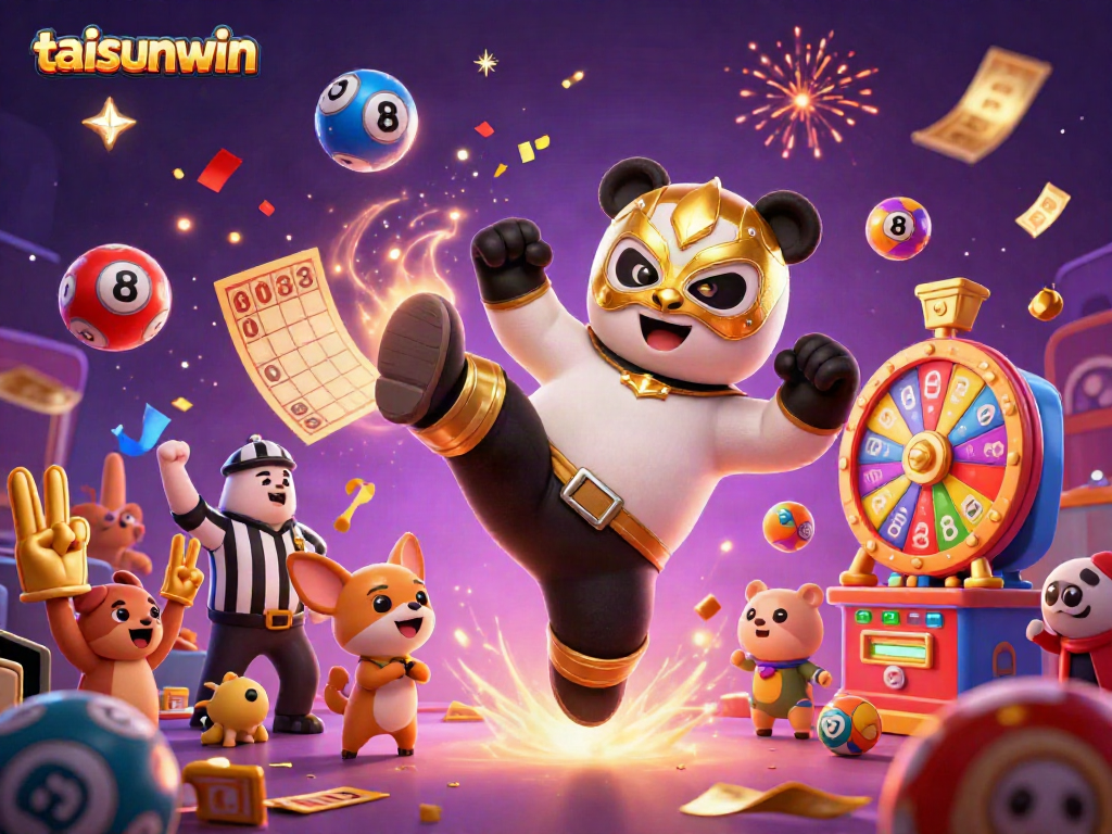 Experience exciting wins at taisunwin with a dynamic scene of animated characters celebrating lottery victories.