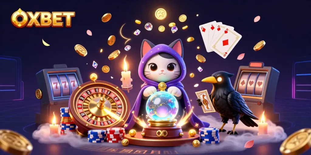 Experience thrilling moments at OXBET with vibrant casino elements including a fortune teller and mystical ambiance.