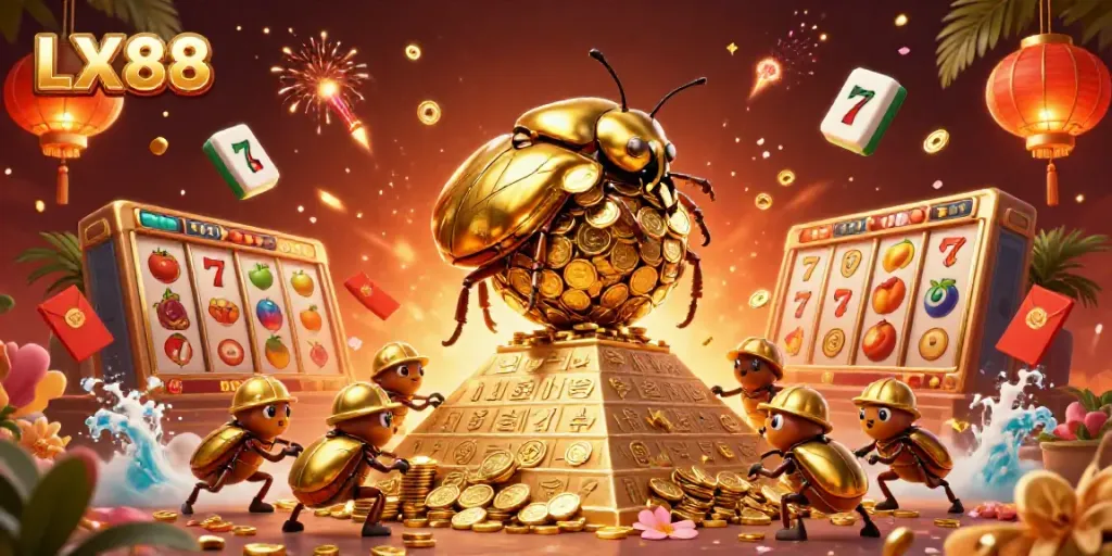 Experience the excitement of LX88 with a golden slugger and vibrant casino symbols.