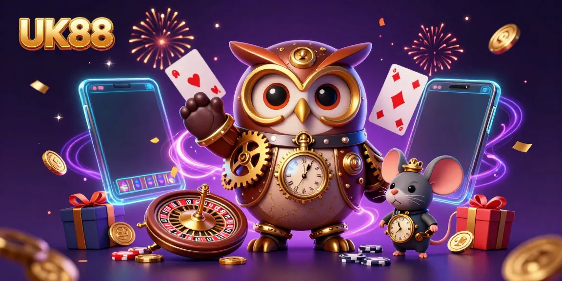 Experience the thrilling world of UK88 with vibrant 3D elements, celebrating casino excitement.