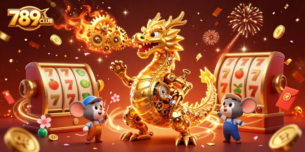 Experience thrilling gameplay with 789CLUB as a golden dragon breathes excitement into the casino.