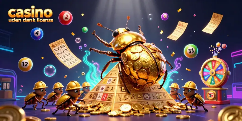Engage with casino uden dansk licens through an imaginative 3D illustration of beetles and golden coins.