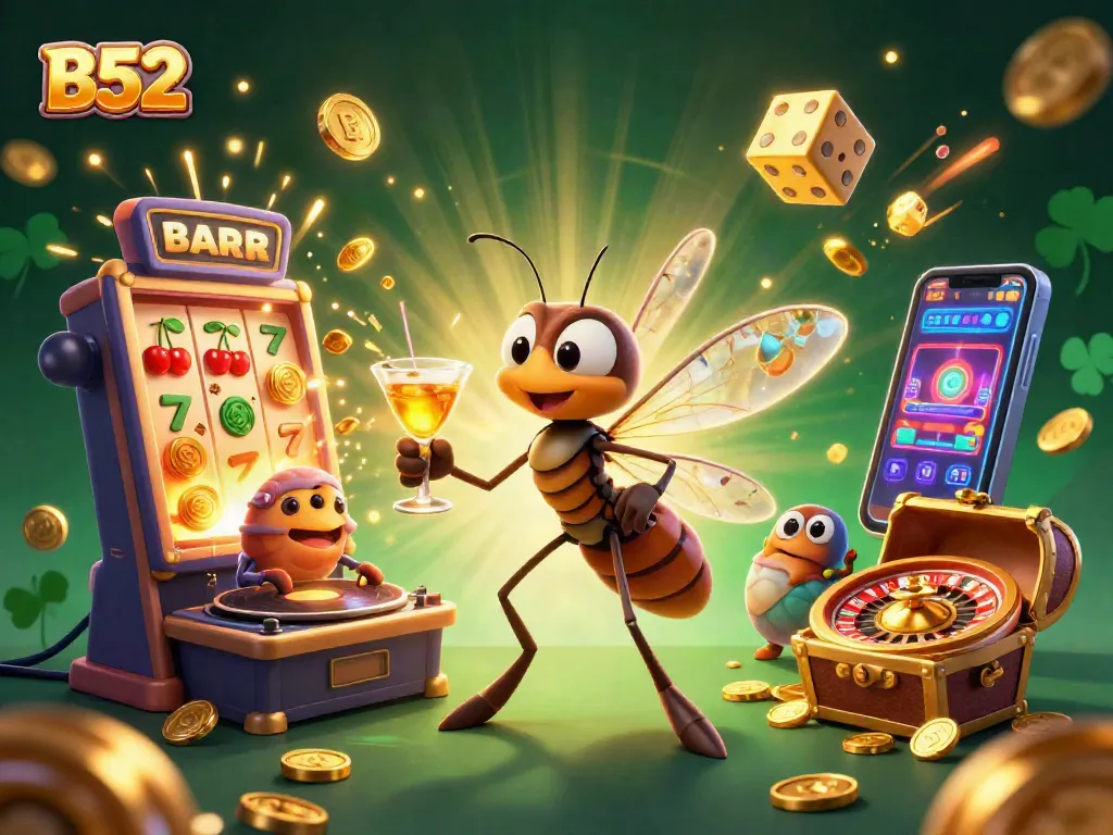 Experience the B52 casino with a vibrant illustration featuring unique characters and exciting game elements.