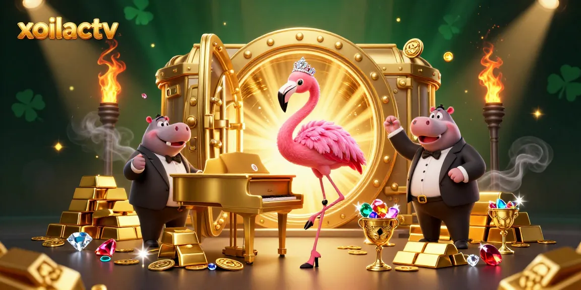 Experience exciting online gaming with xoilactv, featuring a lively scene of entertainers and treasure.
