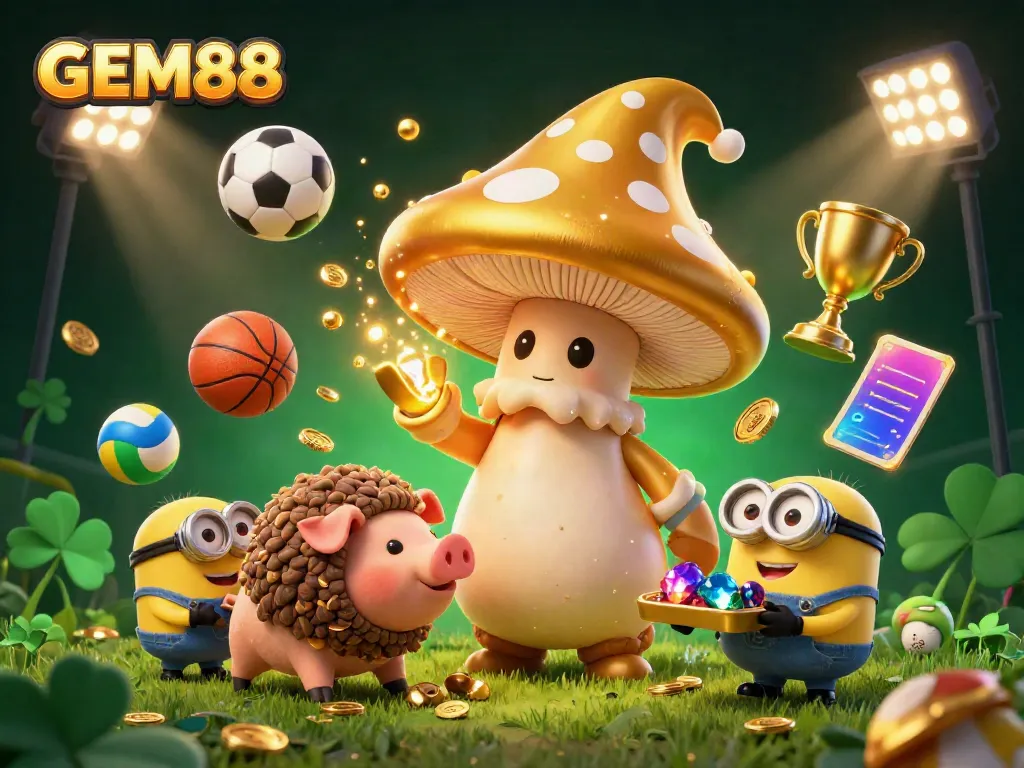 Engage in exciting gameplay at GEM88 with golden wizard characters, showcasing sports betting magic and treasure.