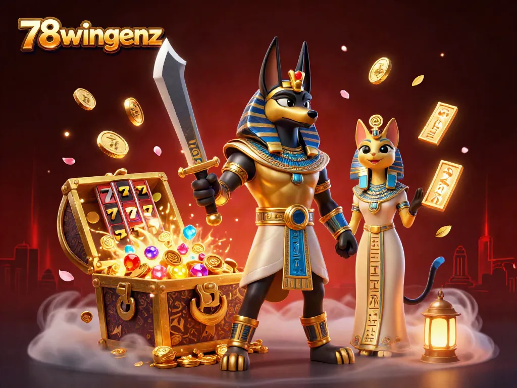 Experience excitement with 78wingenz's vibrant casino atmosphere featuring slot elements and a magical background.