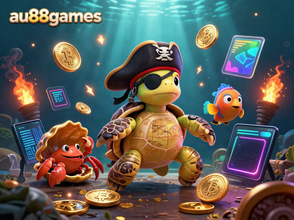 Engage in thrilling adventures with au88games featuring a pirate turtle and treasure.