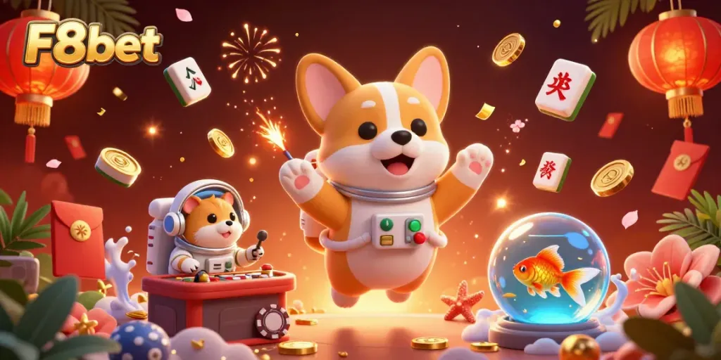 Experience thrilling gameplay action at F8bet with this vibrant 3D casino illustration.