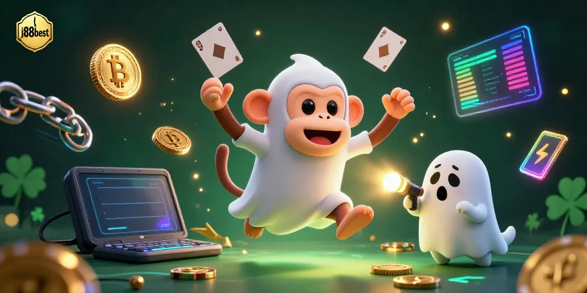 Engage with j88best's thrilling casino experience featuring a poltergeist monkey and ghost-hunter puppy in action.