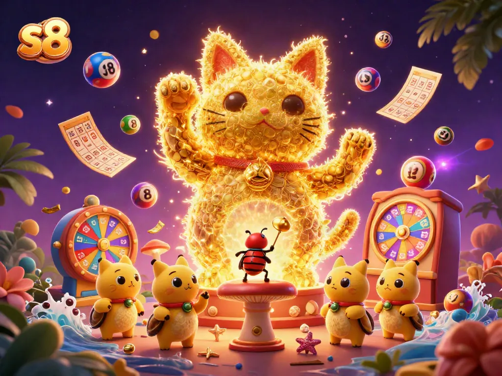 Experience the thrilling s8 vibes with a lucky cat and 3D casino elements for a vibrant gaming atmosphere.