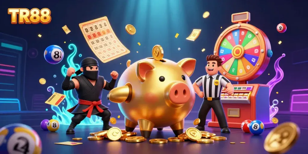 Experience thrilling gameplay with TR88's dynamic casino scene featuring exciting characters and vibrant elements.