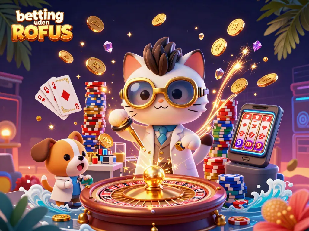Experience the thrill of betting uden ROFUS in a vibrant casino scene with expert characters and rich elements.