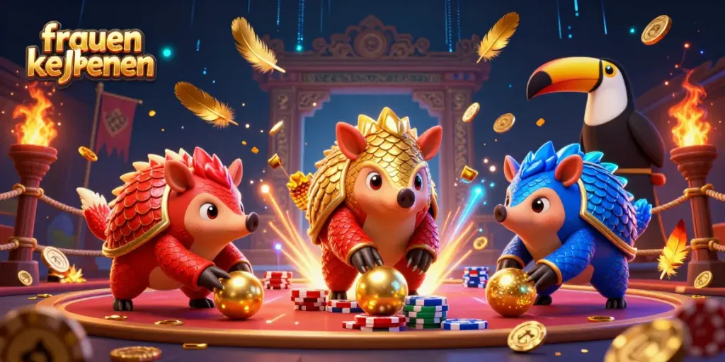 Engage in thrilling gaming with rivals, showcasing playful pangolins rolling into golden balls while players enjoy frauen kennenlernen.