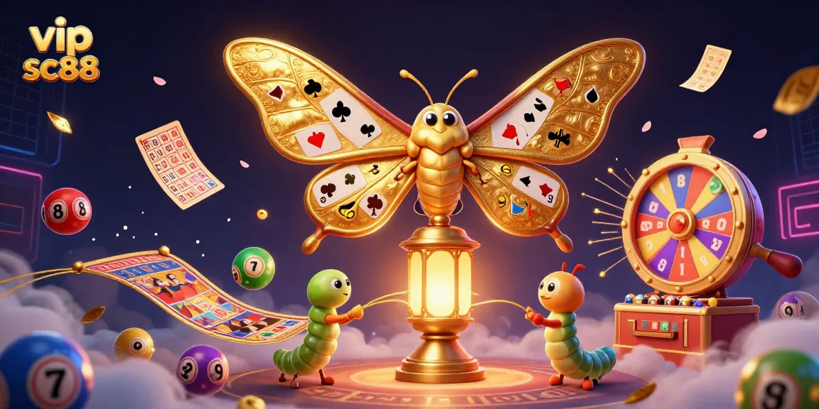 Engage in thrilling gameplay with vip sc88 featuring vibrant lottery balls and a golden moth illustration.
