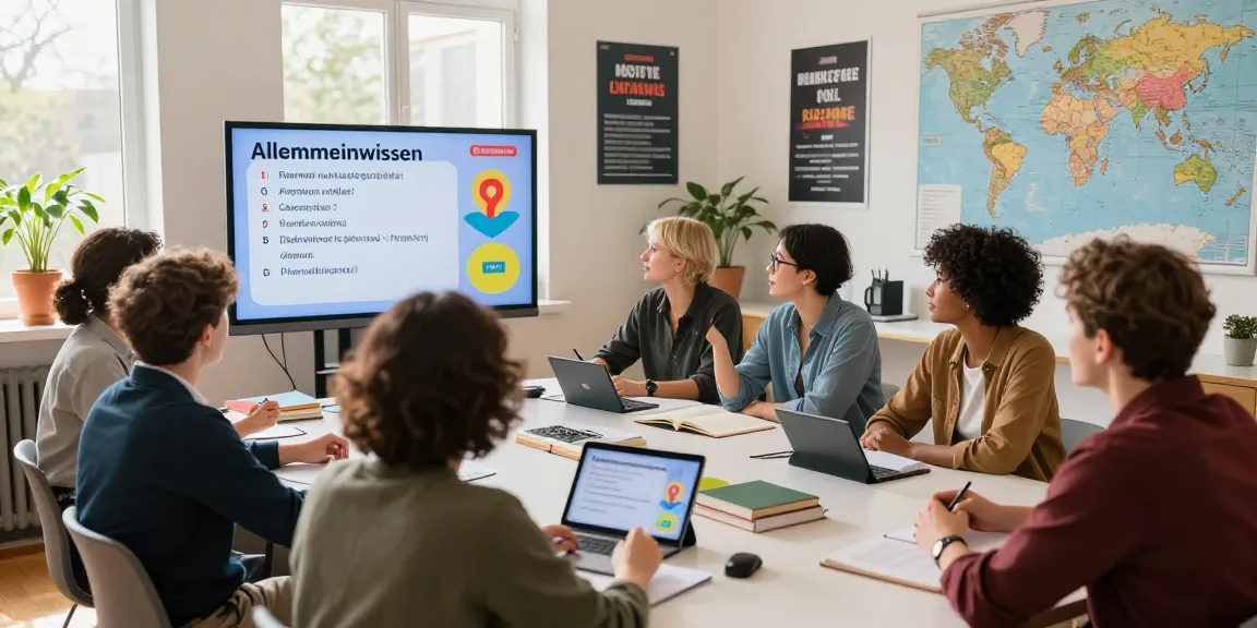 Engaging quiz training session discussing Quiz Allgemeinwissen in a bright room