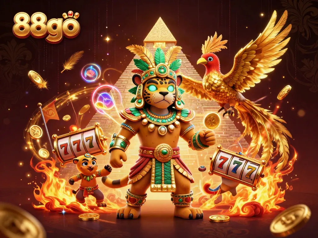 Experience excitement with 88go's dynamic scene of thrilling slot gaming with ancient Mayan characters.