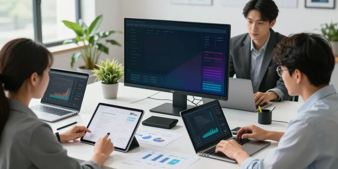 Equipe analisando estratégias financeiras do BPI Net Empresas em um escritório moderno.