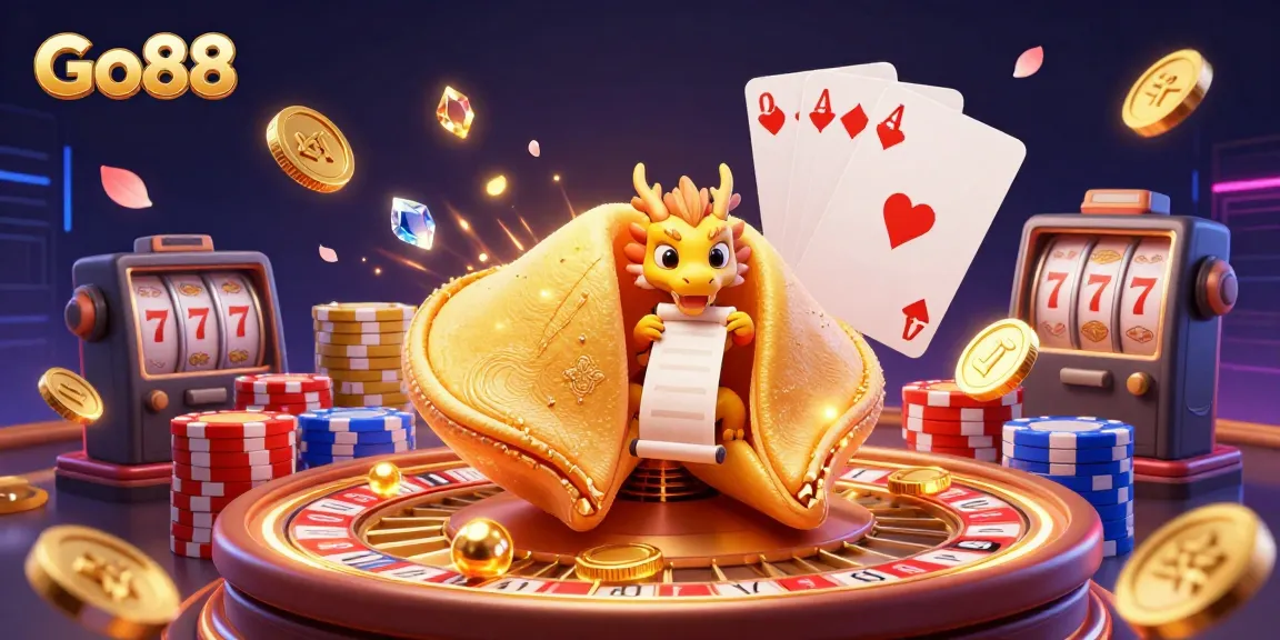 Spin to win with Go88 through golden coins and vibrant casino elements in a magical scene.
