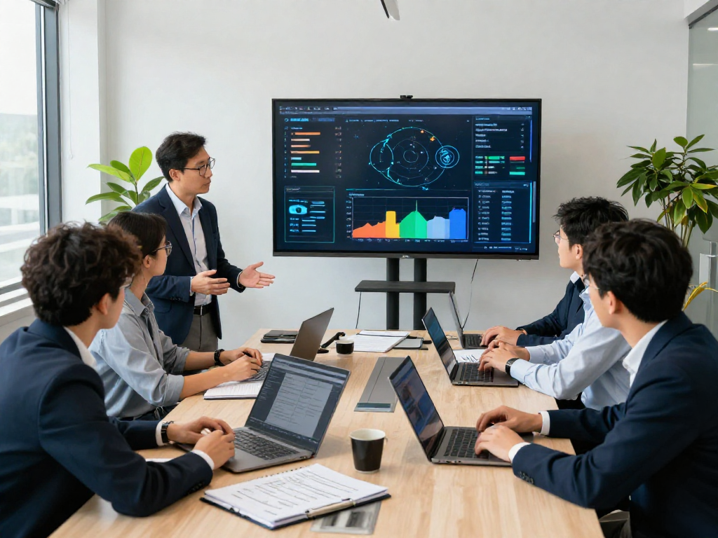 IT-Sicherheit Unternehmen - IT-Sicherheit Berater erklärt Cyberstrategien in einem modernen Büro