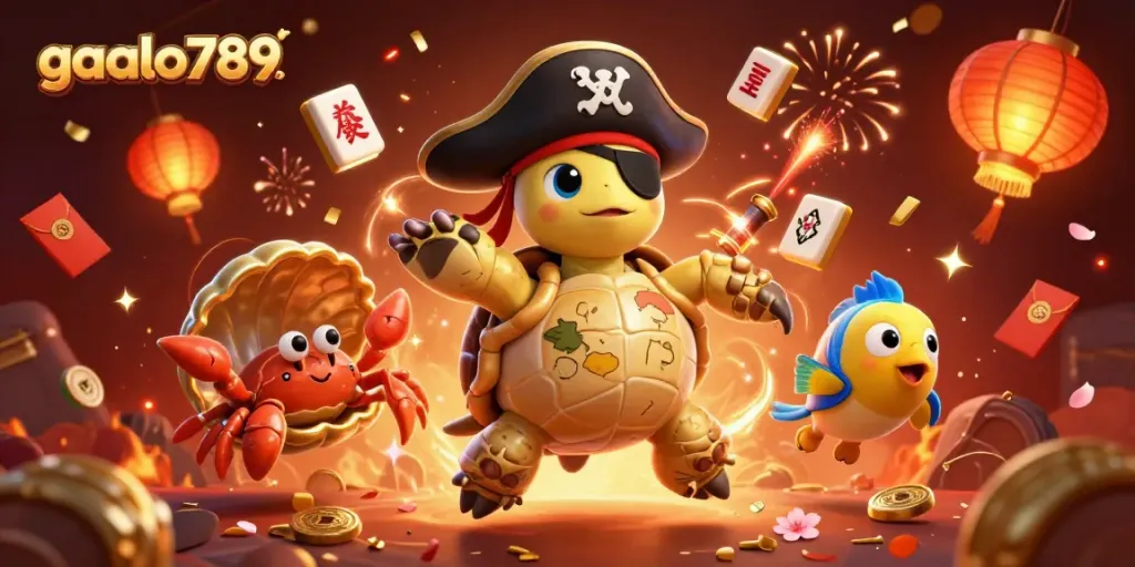 Experience thrilling games at gaalo789, featuring dynamic cartoon characters and festive gaming elements.