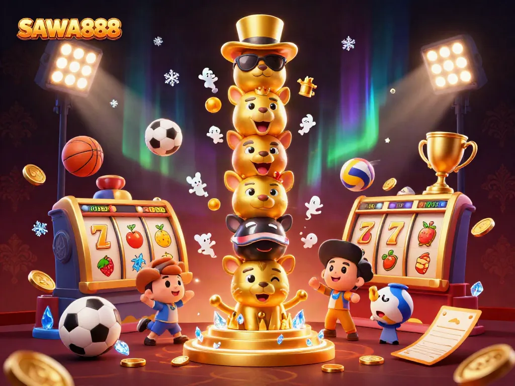 Engage in thrilling gameplay with SAWA888's exciting slot reels and dynamic golden totem.
