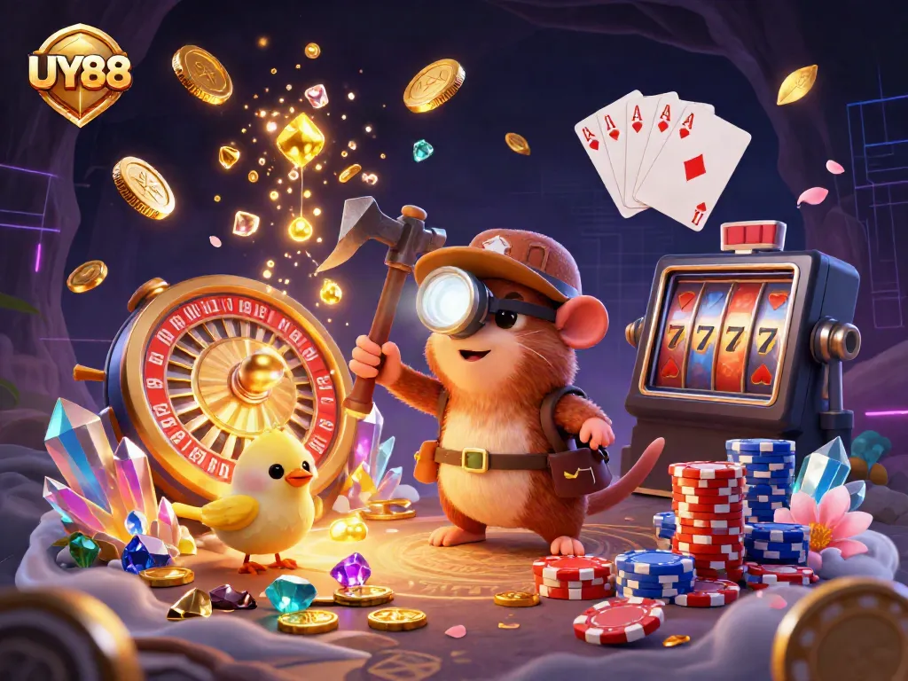 Experience the thrilling adventures at UY88's vibrant casino with golden treasures and gaming excitement.