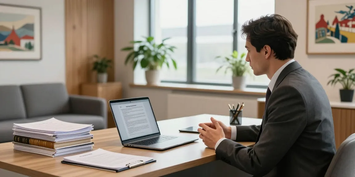 Schweizer Anwaltskanzlei in einem modernen Büro mit einem Anwalt, der vertrauliche Gespräche führt.