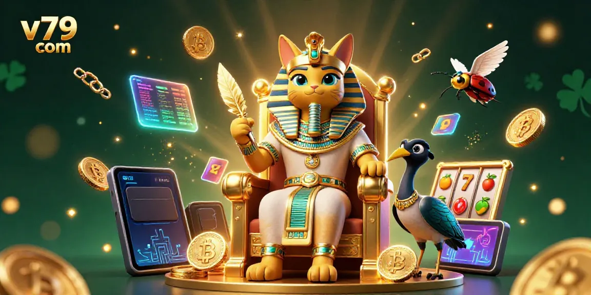 Experience excitement at v79 com with vibrant 3D cats and casino elements.