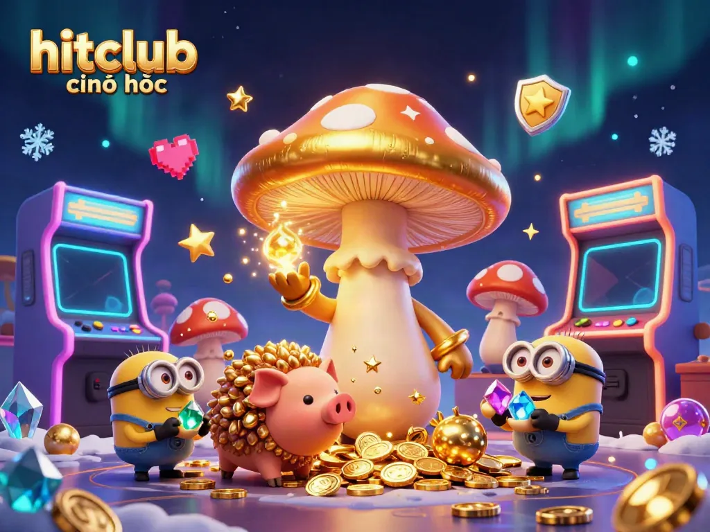 Witness the magic of hitclub chính thức come alive in this vibrant 3D illustration featuring a golden wizard and treasures.