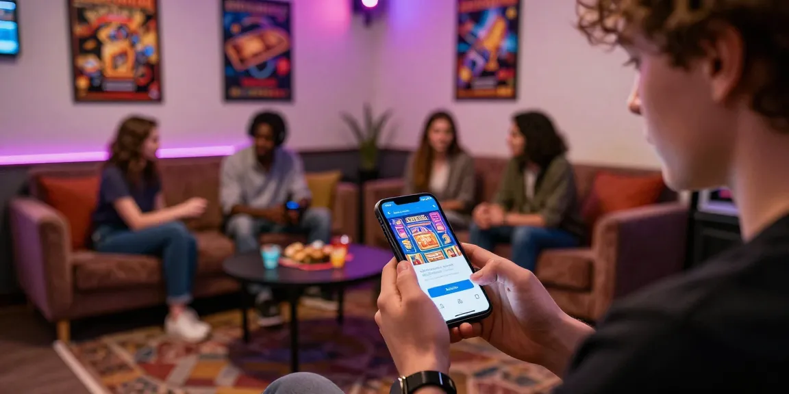Schnelle Registrierung im Casino mit itsme, junge Erwachsene nutzen Smartphone in gemütlicher Online-Gaming-Umgebung