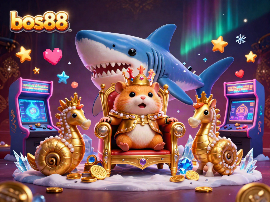 Experience the excitement of bos88 with a fierce hamster king and vibrant gambling elements!