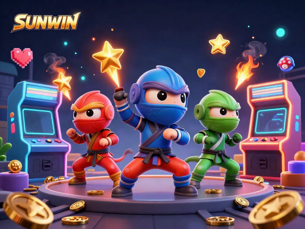 SUNWIN's vibrant chameleon ninja team unleashes dynamic gaming energy atop a city rooftop.