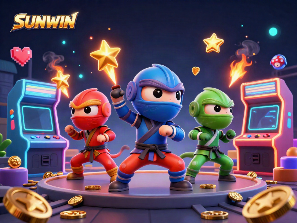 SUNWIN's vibrant chameleon ninja team unleashes dynamic gaming energy atop a city rooftop.