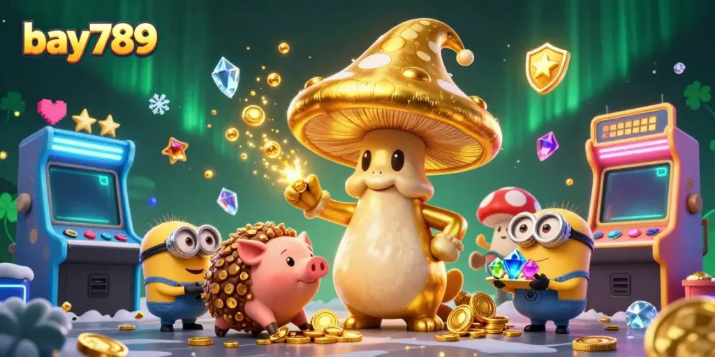 Experience the excitement of bay789 with a magical golden wizard conjuring fortune in a vibrant casino setting.
