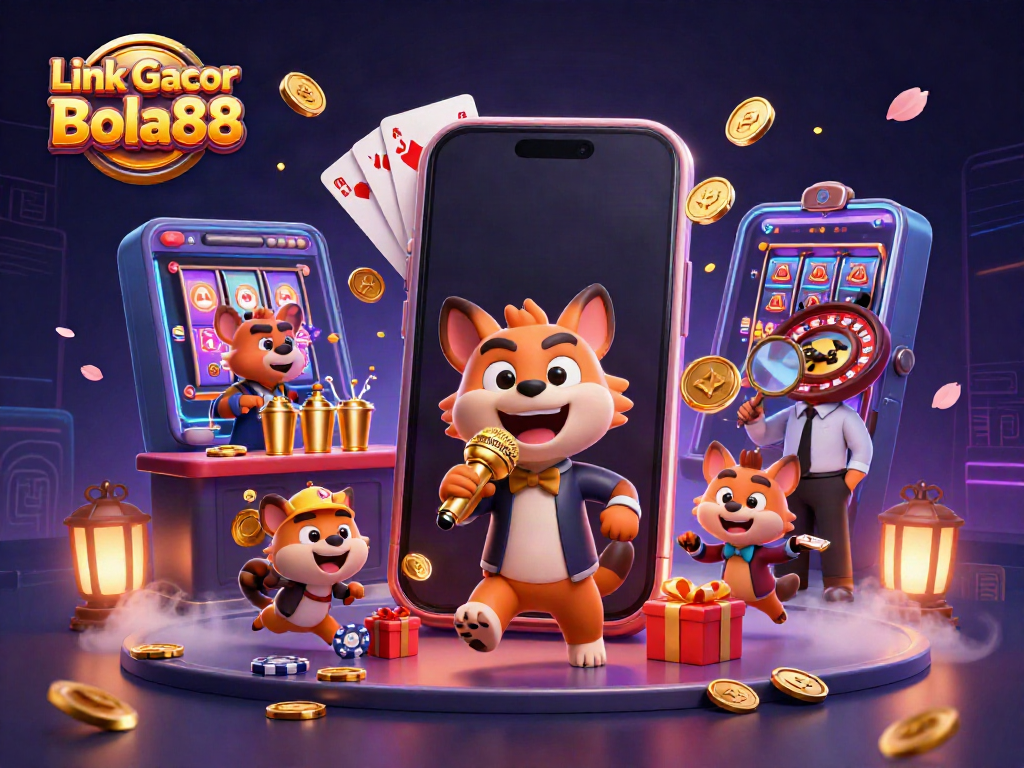 Experience fun with Link Gacor Bola88 and games as playful hyenas entertain in a lively casino setting.