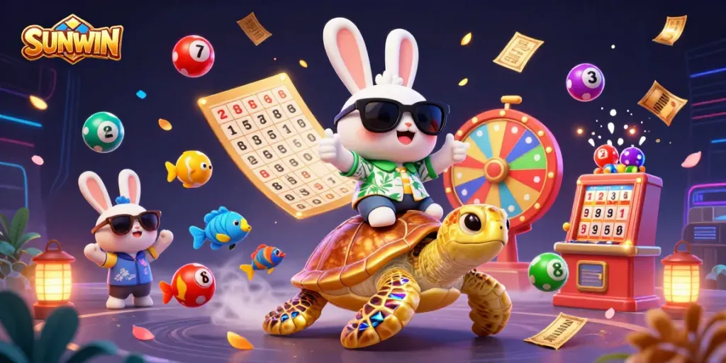 Play and win at SUNWIN with an exciting mix of colorful lottery elements and lucky characters.