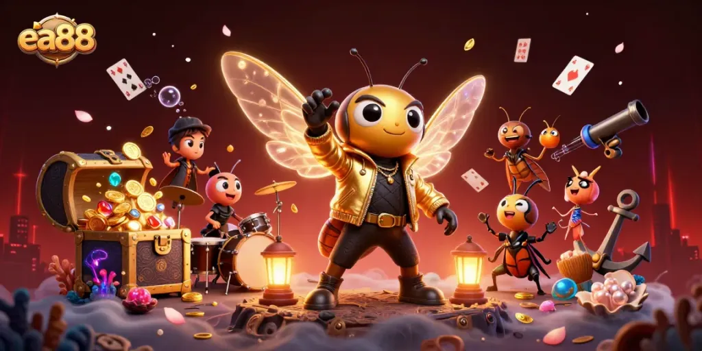 Chơi game ea88 với những biểu tượng casino sắc nét và sinh động giữa không gian ảo.