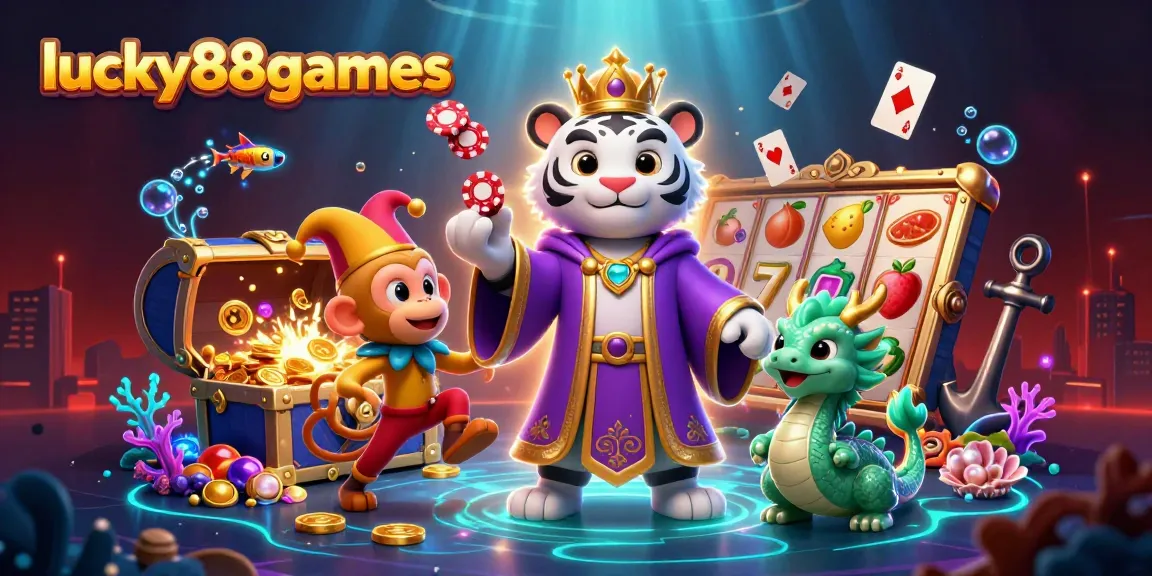Immerse in the exciting world of lucky88games with vibrant characters, slot elements, and rich treasure.