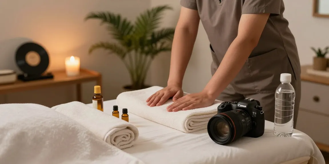 지지베출장 offers a professional massage experience in a serene home environment, featuring a skilled therapist preparing for a session.