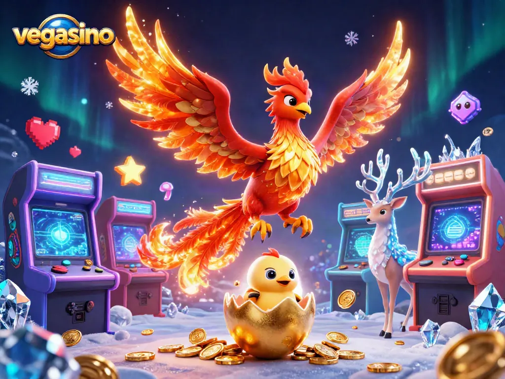 Experience Vegasino with exciting gameplay, featuring a phoenix and mystical elements.