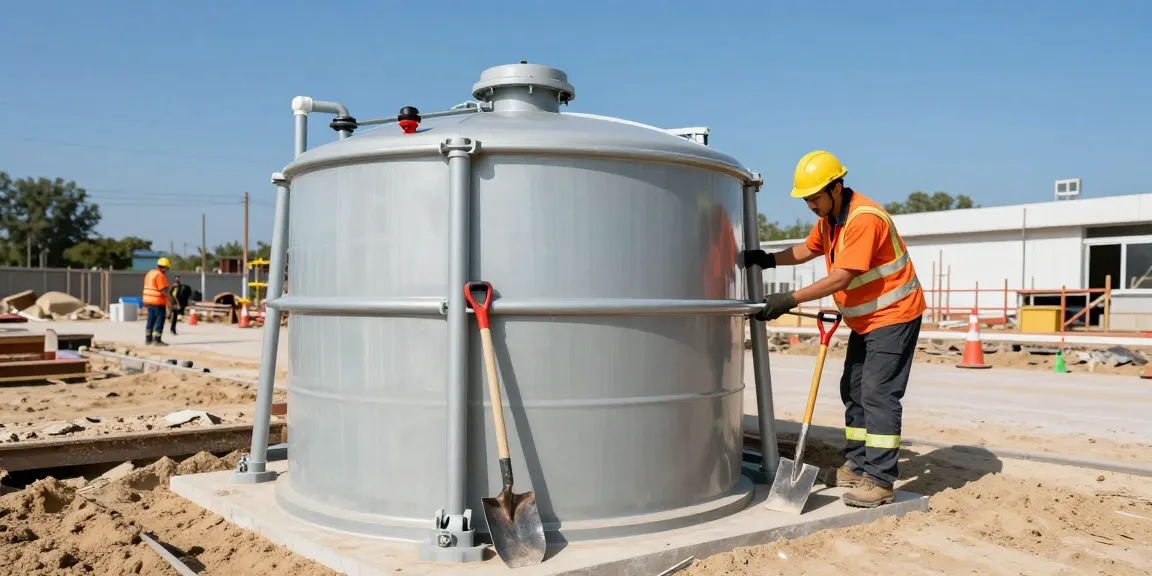 Löschwasserzisterne mieten: Baustelle mit flexibler 100 m³ Löschwasserreserve in Aktion.