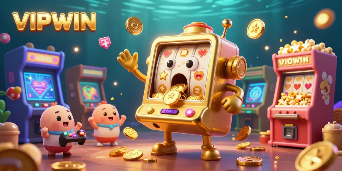 Experience the excitement of VIPWIN with vibrant slot machines hitting jackpots surrounded by colorful games.