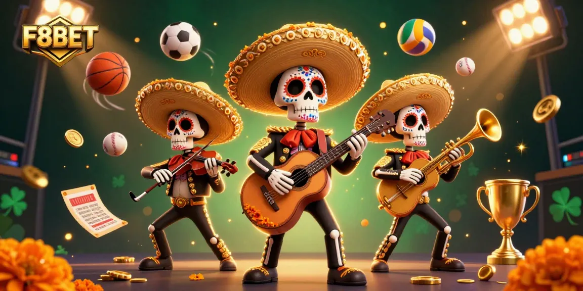 Bet on F8BET with vibrant mariachi celebration and sports betting action, full of excitement.
