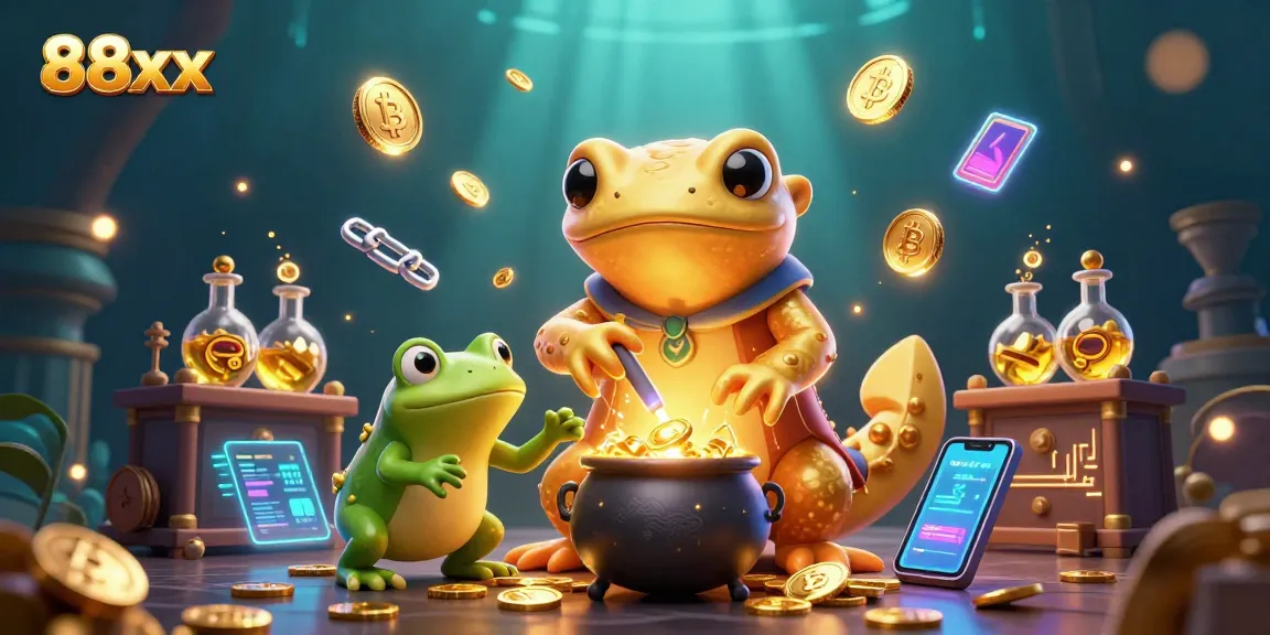 Engage with 88xx platform showcasing gambling innovations amidst powerful crypto symbols.