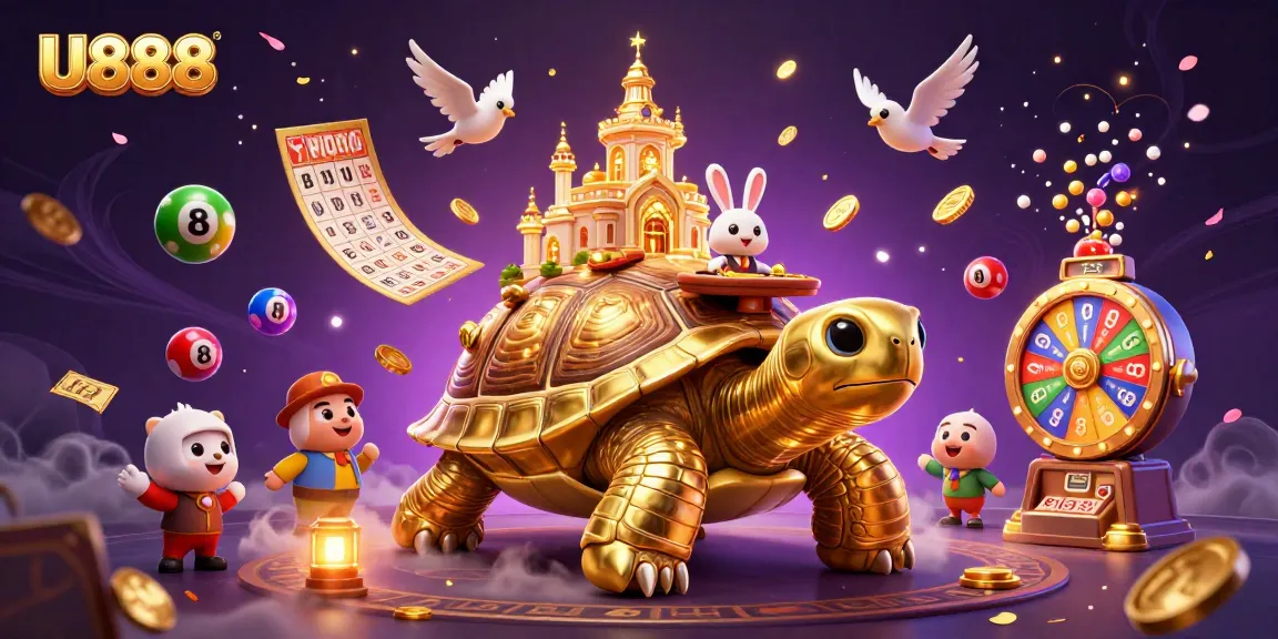 Experience exciting gameplay at U888 with a vibrant scene featuring a golden tortoise and thrilling casino elements.