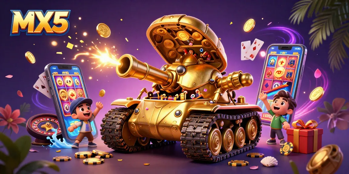 Experience immersive gaming action with MX5's vibrant casino scene full of excitement and golden rewards.